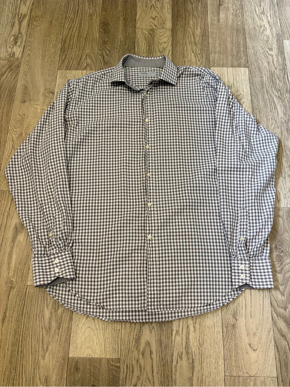 Thomas Dean Brown and White Gingham Button-Down Shirt
